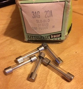  5 piezas LITTELFUSE 20A 32V 313020 FUSIBLE DE VIDRIO SOPLADO LENTO 3AG 6x32mm 0.25x1.25" - Imagen 1 de 1