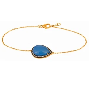 Gorgeous Blue Chalcedony Bracelet With CZ Yellow Gold Plated Party Wear Jewelry - Picture 1 of 3