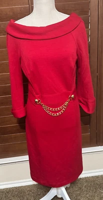 Milly NY Rojo Lana Vaina Vestido Oro Cadena Cinturón Talla M Old Money Clásico EE. UU. Foto 1 de 4