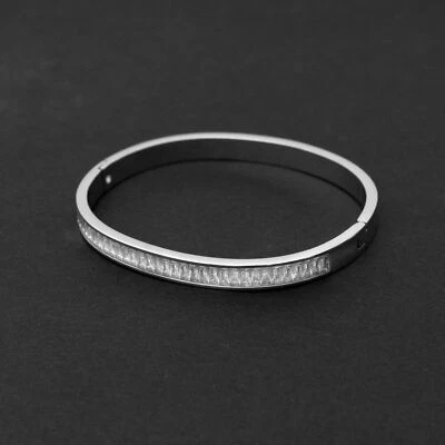 Armband Armreif Edelstahl Damen Strasssteine Edle Armspange Silberfarben Edel - Bild 1 von 4