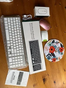 Wireless Keyboard & Pink Mouse & Floral Round Mousepad New - Zdjęcie 1 z 7