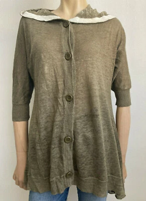 Alice + Olivia Green Linen Sweater Cardigan Lightweight Hooded 3/4 Sleeve Size M - Image 1 of 4