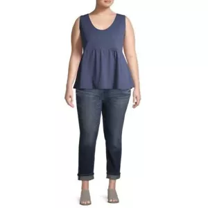 Terra & Sky Women's Plus Size Knit Peplum Tank, Blue, 2X (20W-22W) - Picture 1 of 5