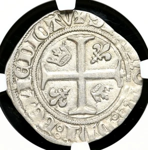FRANCIA MEDIEVAL. Carlos VI, 1380-1422. Silver Blanc Guenar, NGC AU50 - Imagen 1 de 4