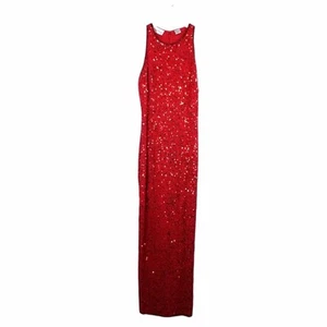Laurence Kazar New York Red 100% Silk Sequins Hand Sewn Gown Dress Size PS - Picture 1 of 7