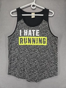 Victoria's Secret Pink "I Hate Running" Racerback Tank w/mesh, Black, Large - Picture 1 of 5