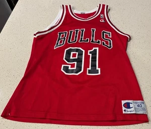 Camiseta De Colección Años 90 Chicago Bulls Rodman Para Hombre Talla 40 Roja #91 Campeón NBA 20x28 - Imagen 1 de 11