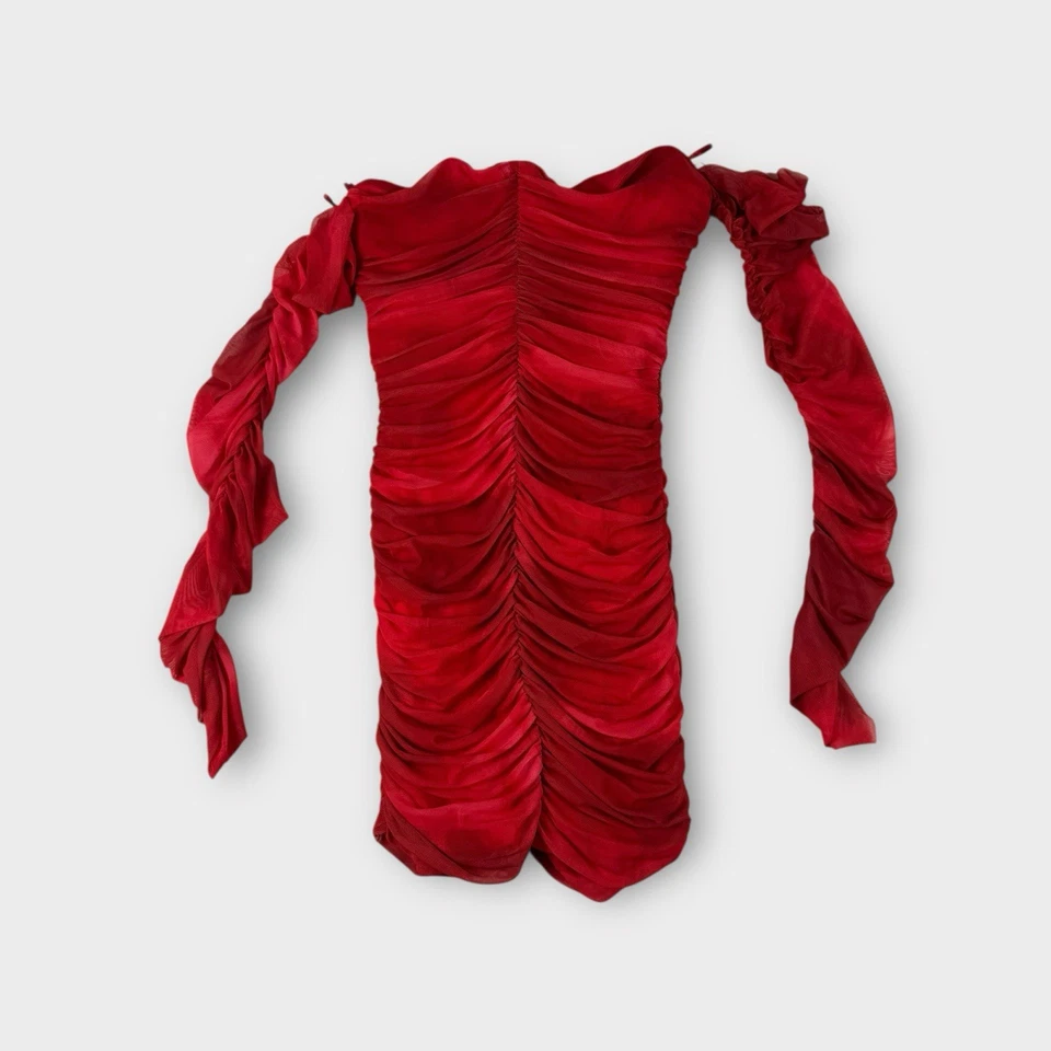 Zara Red Long Sleeve Off The Shoulder Scrunch Dress Womens USA XS New Tags - image 1 of 4