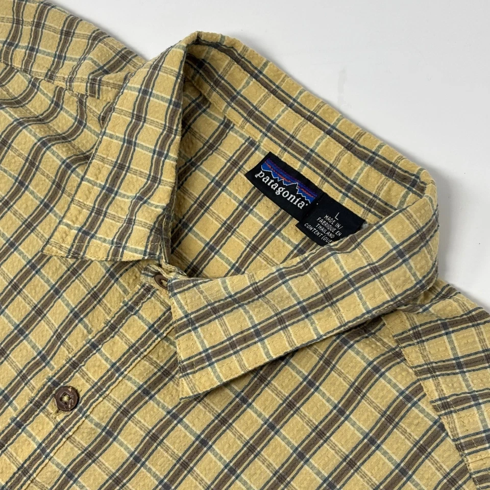 Patagonia Puckerware Shirt Men's L Yellow Plaid Short Sleeve VTG Button Front - Image 1 of 4