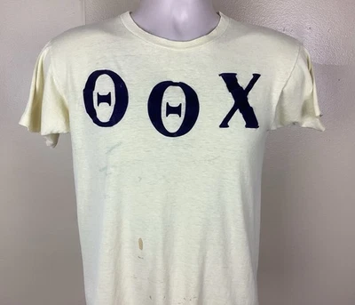 Camiseta De Colección Años 70 Campeón Theta Theta Chi Amarilla S/M Azul Bar Letras Griegas Flock Foto 1 de 4