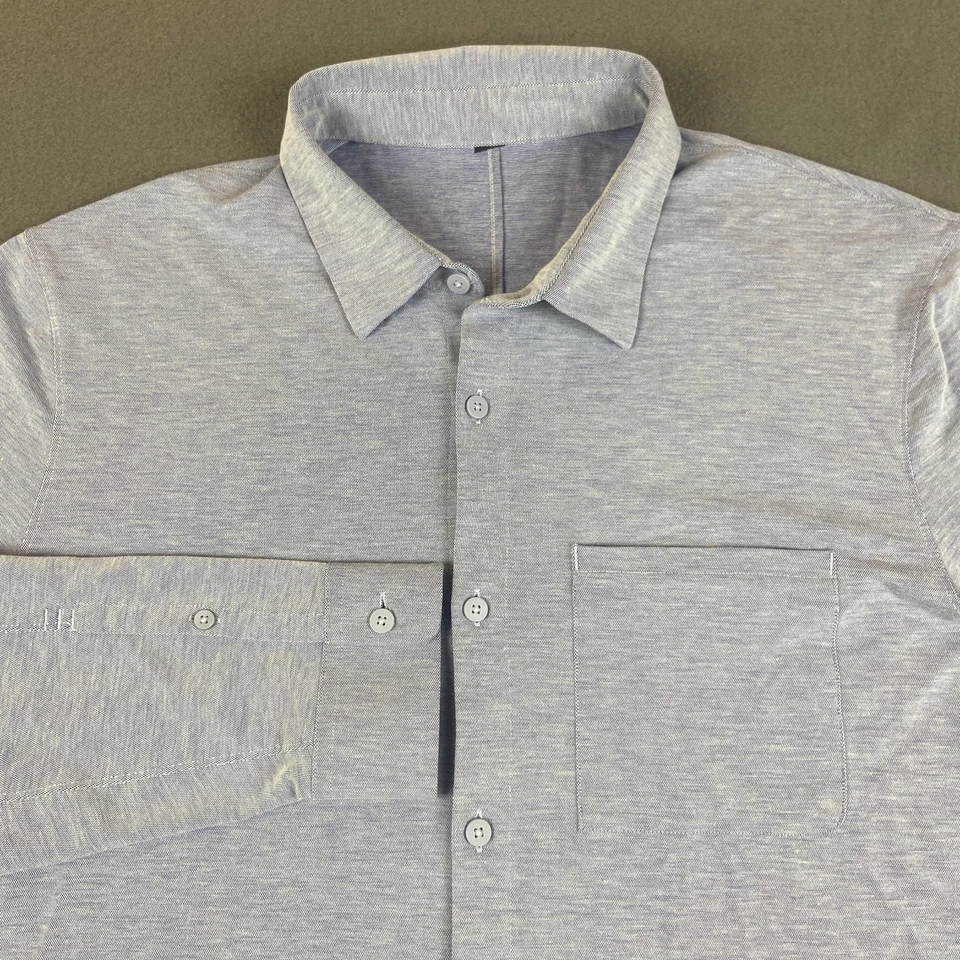 Lululemon 衬衫男式大号蓝色委员会长袖口袋纽扣 — 第 1/4 张图片