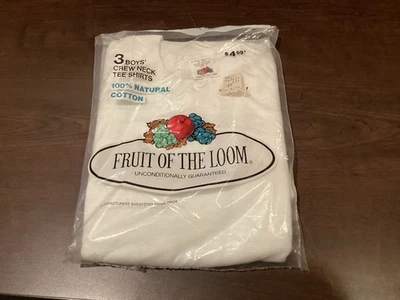 1970s Fruit Of The Loom Boys Sz 6 Crew Neck T Shirt New 3 Pack Dead stock White - Image 1 of 4