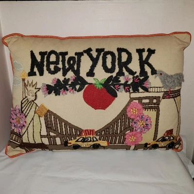 New York City Printed & Embroidered Pillow Feather Filled, Rectangular 13” X 18” - Image 1 of 4