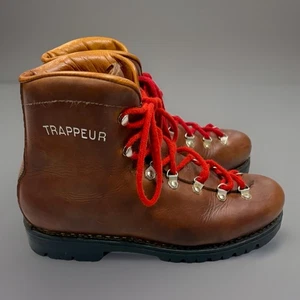 French Vintage 1970s Brown Leather Moutaineering Boots LE TRAPPEUR  11 US - Picture 1 of 10