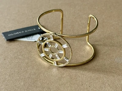 🆕 Brazalete Abierto Vince Camuto Tono Dorado Diseño Rueda Cristal Nuevo con Etiqueta Foto 1 de 4