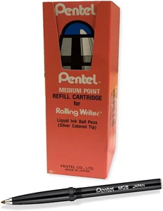 Pentel Rolling Writer Refills, R3 Slim Refill, Medium, Black, Box of 12 Refills - Picture 1 of 11