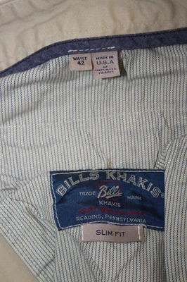 Pantalones chinos Bills Khakis para hombre 42 X 31 beige algodón calce ajustado frente plano EE. UU. Foto 1 de 4