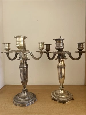 一对老式镀银3臂烛台经典 — 第 1/4 张图片