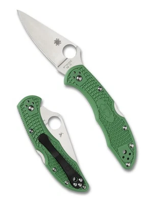 Cuchillo Spyderco Delica 4 C11FPGR borde liso en muy buena condición-10 hoja verde mango FRN Foto 1 de 3