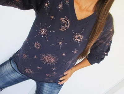 DEMOCRACY Talla L Grande Mujer Pullover Sudadera Estampado Azul Marino Foto 1 de 4