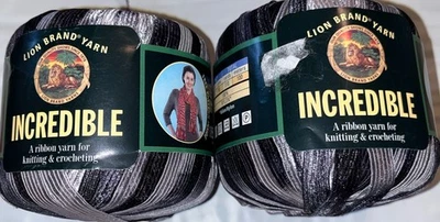 NEW Lot of  3 Lion Brand Incredible Vintage Ribbon Yarn #204 Accent Black Sealed - Image 1 of 4