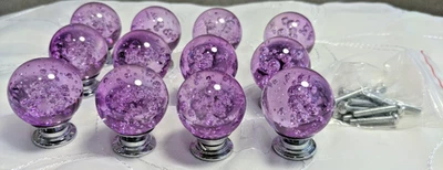 JUEGO NUEVO 12 ps. "Gabinete tiradores de cajón de puerta con perilla de vidrio burbuja púrpura claro ~ 1,25""" Foto 1 de 4