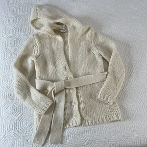 Trina Turk Hooded Cardigan Cable Knit  Belted Size Small Ivory Alpaca Blend - Picture 1 of 11