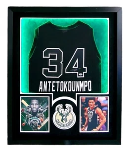 GIANNIS ANTETOKOUNMPO Signed & Framed Milwaukee Bucks Jersey w/ LED Lights (PSA) - Picture 1 of 12