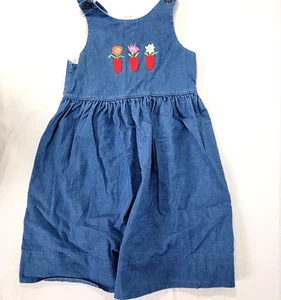 Kelly's Kids Blue Denim Jumper Dress Flower Applique Girl's Size 6X 6 X Vintage - Picture 1 of 6