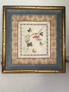 Vtg Asian Silk Embroidery Textile Tapestry Panel Butterfly Floral Framed - Picture 1 of 9