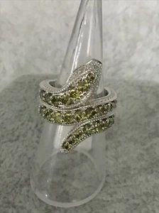 Silver Tone Simulated Peridot Snake Ring New Size N - Picture 1 of 3