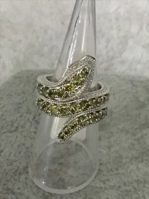 Silver Tone Simulated Peridot Snake Ring New Size N - Image 1 of 3