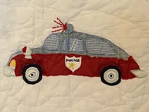 VTG POTTERY BARN KIDS POLICE COP APPLIQUÉ PATCHWORK QUILT RED BLUE FULL 73x93 - Picture 1 of 9