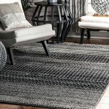 nuLoom Contemporary Modern Banded Striped Area Rug in Dark Grey