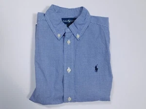 Camisa de algodón frontal RALPH LAUREN azul y blanca con micro botón a cuadros talla 6 - Imagen 1 de 5