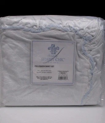 Simply Shabby Chic White/Blue Linen/Cotton Raw Edge Ruffled Duvet Set-Full/Queen - Image 1 of 4