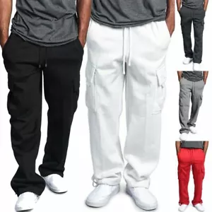 Men‘s Jogger Jogging Cargo Sweat Pants Casual Sports Baggy Loose Solid Trousers - Picture 1 of 17