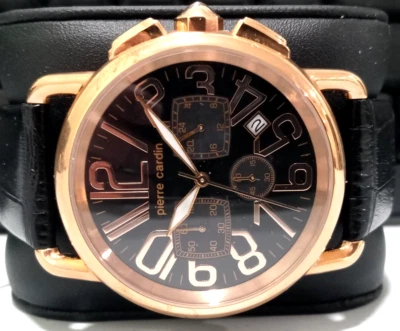 Pierre Cardin 42 mm esfera negra fecha árabe #s oro rosa Japón crono cuarzo Nuevo de Lote Antiguo Foto 1 de 4