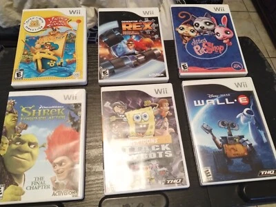 Littlest Pet Shop Wall E  Shrek SpongeBob Rex Bear Nintendo Wii 6 Game Lot TESTE - Image 1 of 4