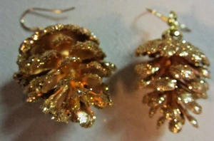 PENDIENTES DE ACCIÓN DE GRACIAS Navidad ORO CONO DE PINO 925 Artesanales Nora's EE. UU. - Imagen 1 de 6