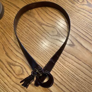 Vintage SALVATORE FERRAGAMO Brown LEATHER BELT Italy Tassel Small (XS?) 34" Long - Picture 1 of 14