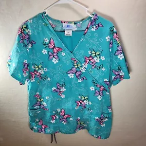 Scrubs W/ Butterflies Aqua Size Large With Medium Pants Set - Picture 1 of 9
