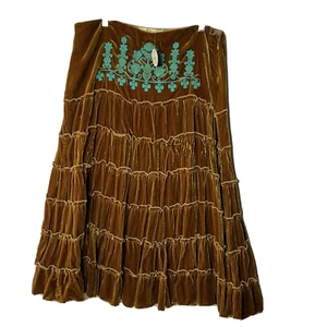 VTG Green Dragon Embroidered Velveteen Tiered Skirt Size Large - Picture 1 of 12