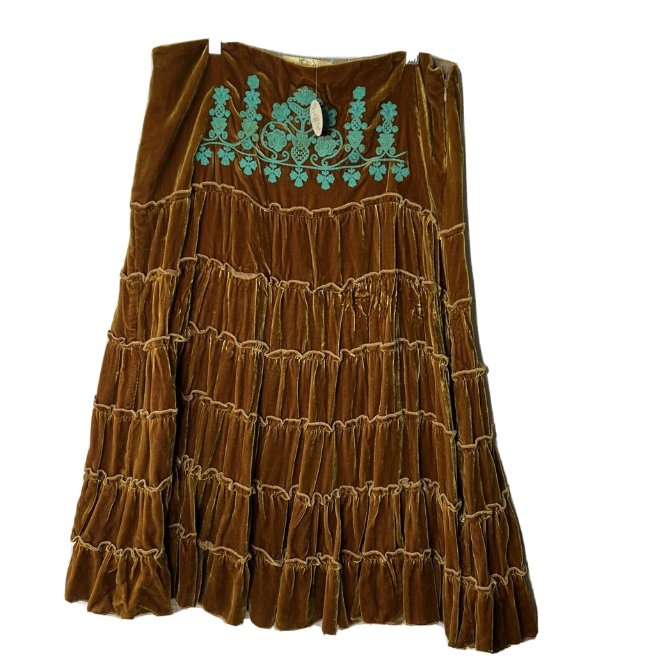 Винтажный зеленый дракон вышитый вельветовый ярусный юбка размер большой - Изображение 1 из 4