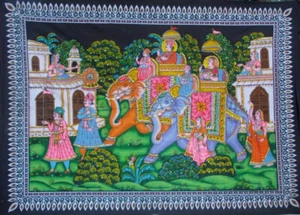 Indian Elephant Wall Hanging Mughal King Entourage Tapestry Home Decor Poster - Picture 1 of 2
