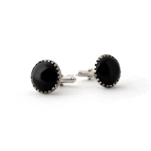 Gemelo De Ónix Negro Natural Con Plata Esterlina 925 #2369 - Imagen 1 de 3