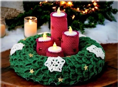 CROCHET PATTERN PRINTED COPY OF WINTER / CHRISTMAS PINE TABLE WREATH - Image 1 of 4