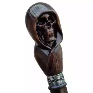 Bastone da passeggio in legno teschio intagliato a mano per uomo bastone da passeggio fatto a mano regalo unico - Foto 1 di 8