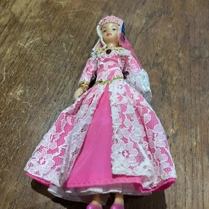Vintage Souvenir National Costume Doll Pink Woman - Foto 1 di 6