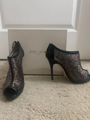 JIMMY CHOO KEIR Hologram mesh patent booties - Image 1 of 4